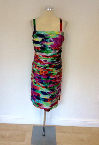 CONDICI HOT PINK SILK JACKET & MULTI COLOURED PRINT DRESS SIZE 20