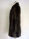 PER UNA SPEZIALE BLACK & BROWN LEOPARD PRINT FAUX FUR COAT SIZE 14