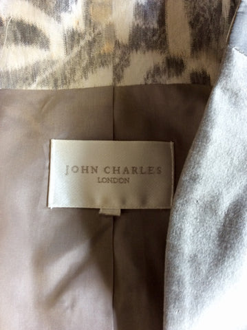 JOHN CHARLES SILVER GREY SILK PRINT DRESS & JACKET SIZE 22