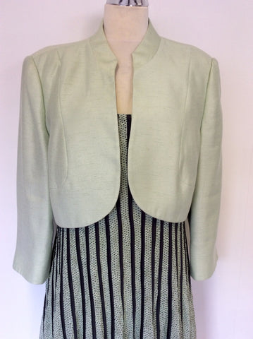JACQUES VERT LIGHT GREEN & DARK GREY DRESS & BOLERO JACKET SIZE 20