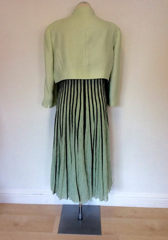 JACQUES VERT LIGHT GREEN & DARK GREY DRESS & BOLERO JACKET SIZE 20