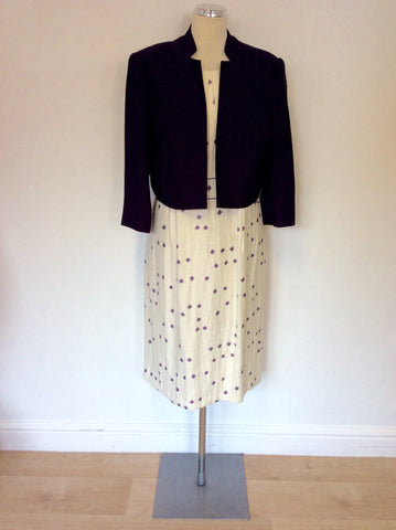 JACQUES VERTS PURPLE & IVORY DRESS & BOLERO JACKET SIZE 20