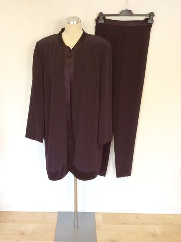 WINDSMOOR DARK PURPLE LONG JACKET, TOP AND TROUSER SUIT SIZE 18