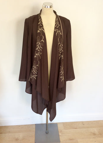 JACQUES VERT BROWN & CREAM EMBROIDERED TRIM JACKET & TROUSER SUIT SIZE XL