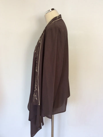 JACQUES VERT BROWN & CREAM EMBROIDERED TRIM JACKET & TROUSER SUIT SIZE XL