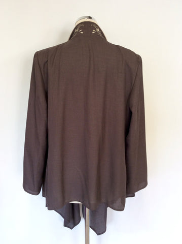 JACQUES VERT BROWN & CREAM EMBROIDERED TRIM JACKET & TROUSER SUIT SIZE XL