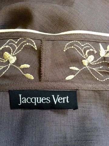 JACQUES VERT BROWN & CREAM EMBROIDERED TRIM JACKET & TROUSER SUIT SIZE XL