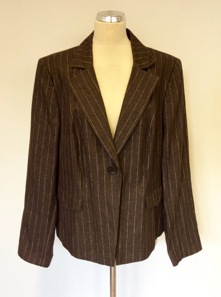 BRAND NEW MARKS & SPENCER AUTOGRAPH BROWN PINSTRIPE LINEN BLEND JACKET SIZE 22
