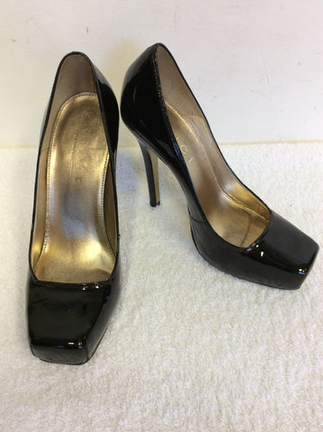 OFFICE BLACK PATENT LEATHER SQUARE TOE HEELS SIZE 5/38