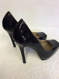 OFFICE BLACK PATENT LEATHER SQUARE TOE HEELS SIZE 5/38