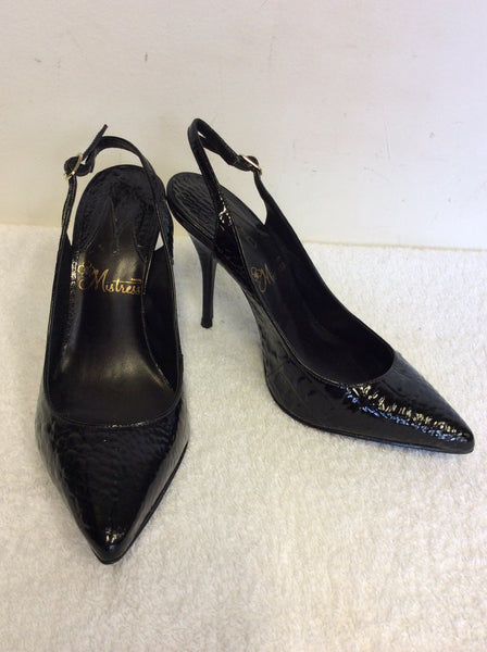 MISTRESS BLACK PATENT CROC SLINGBACK HEELS SIZE 5/38