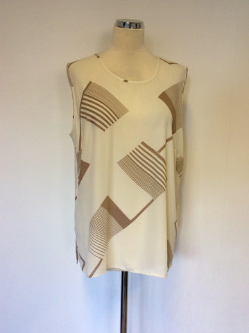 CAVIAR CREAM & LIGHT BROWN PRINT SLEEVELESS TOP & DUSTER COAT SIZE 20