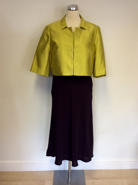 FENN WRIGHT MANSON LIME GREEN & MULBERRY SILK DRESS & JACKET SIZE 16