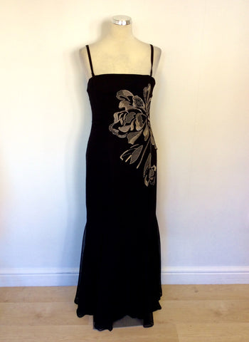 COAST BLACK & GOLD EMBROIDERED LONG EVENING DRESS SIZE 12