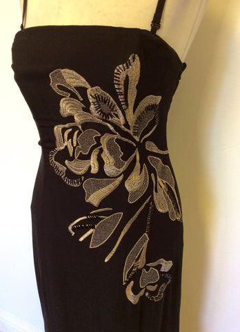 COAST BLACK & GOLD EMBROIDERED LONG EVENING DRESS SIZE 12