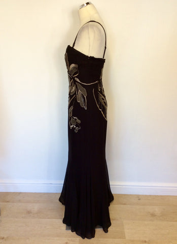 COAST BLACK & GOLD EMBROIDERED LONG EVENING DRESS SIZE 12