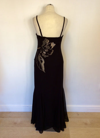COAST BLACK & GOLD EMBROIDERED LONG EVENING DRESS SIZE 12