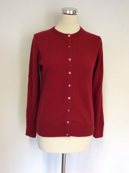 PURE COLLECTION RED CASHMERE CREW NECK CARDIGAN SIZE 12