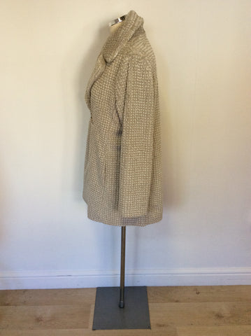 RIANI BEIGE & WHITE FAUX FUR FEEL COAT SIZE 14