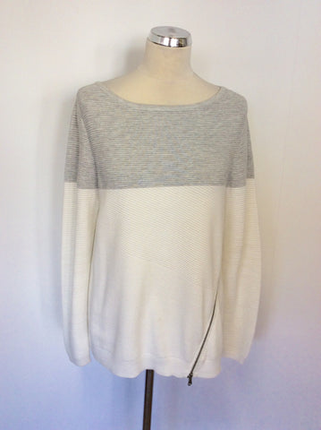 MINT VELVET LIGHT GREY & WHITE JUMPER AND LONG SLEEVELESS CARDIGAN SIZE 14