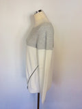 MINT VELVET LIGHT GREY & WHITE JUMPER AND LONG SLEEVELESS CARDIGAN SIZE 14