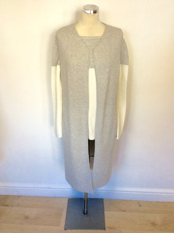 MINT VELVET LIGHT GREY & WHITE JUMPER AND LONG SLEEVELESS CARDIGAN SIZE 14