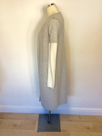 MINT VELVET LIGHT GREY & WHITE JUMPER AND LONG SLEEVELESS CARDIGAN SIZE 14