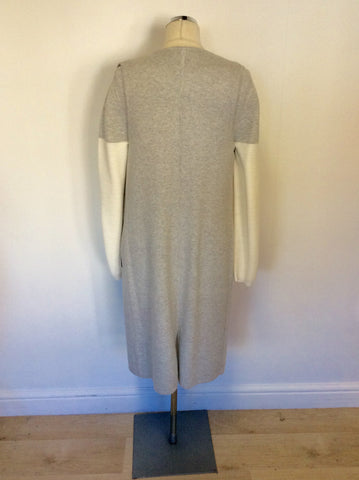 MINT VELVET LIGHT GREY & WHITE JUMPER AND LONG SLEEVELESS CARDIGAN SIZE 14