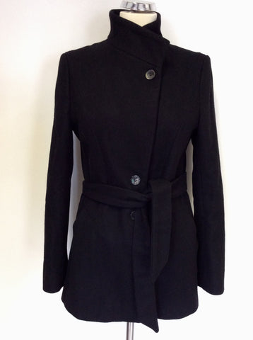 REISS BLACK JOSEPHINA WOOL BLEND FUNNEL NECK COAT SIZE S