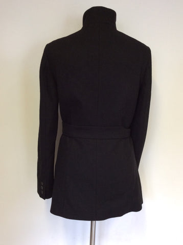 REISS BLACK JOSEPHINA WOOL BLEND FUNNEL NECK COAT SIZE S