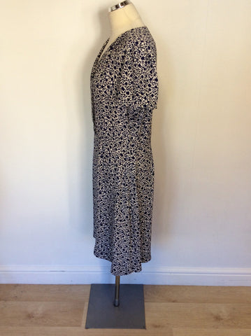 JIGSAW NAVY BLUE & WHITE FLORAL PRINT TEA DRESS SIZE 14