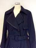 MARKS & SPENCER AUTOGRAPH DARK BLUE BELTED COAT SIZE 16