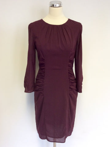 WHISTLES BURGUNDY SILK PENCIL DRESS SIZE 10