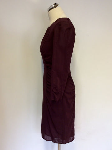 WHISTLES BURGUNDY SILK PENCIL DRESS SIZE 10