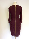 WHISTLES BURGUNDY SILK PENCIL DRESS SIZE 10