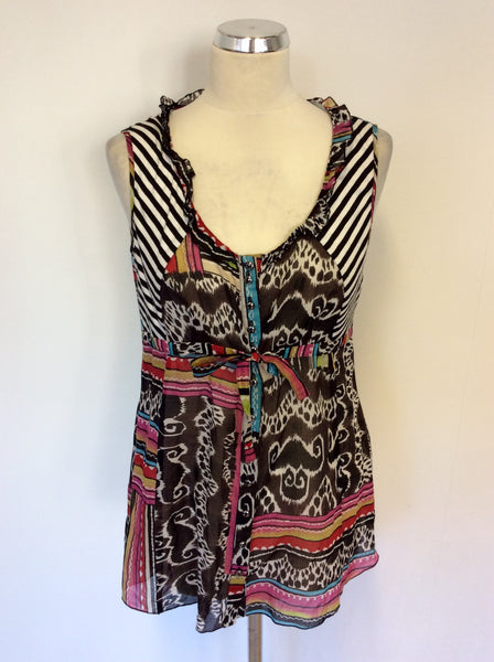 TUZZI MULTI COLOURED COTTON SLEEVELESS TOP SIZE 14