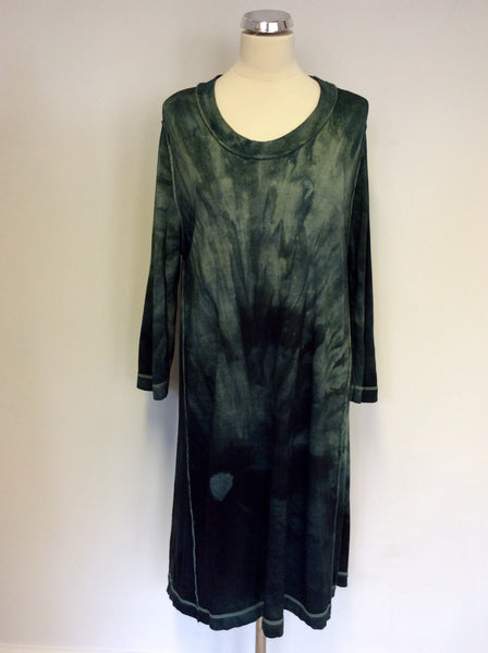 SAHARA GREEN TIE DYE PURE WOOL LONG SLEEVE DRESS SIZE M