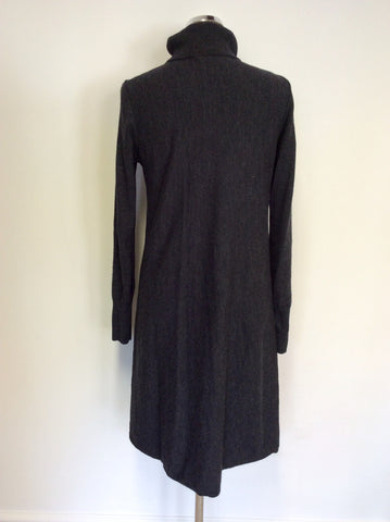 HOBBS DARK GREY POLO NECK LONG SLEEVE MERINO WOOL KNIT DRESS SIZE 12