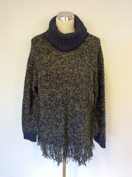 MARC AUREL GREY/BLUE WEAVE FRINGE TRIM JUMPER SIZE M