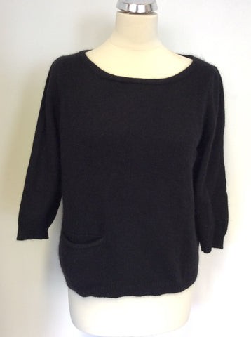 MARKS & SPENCER BLACK ANGORA BLEND SCOOP NECK JUMPER SIZE 14