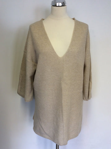 BRAND NEW COERCION BEIGE 100% CASHMERE V NECK JUMPER SIZE M