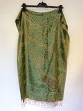 BRAND NEW KASHMIRI GREEN & GOLD SILK WRAP/SCARF