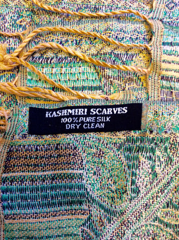 BRAND NEW KASHMIRI GREEN & GOLD SILK WRAP/SCARF