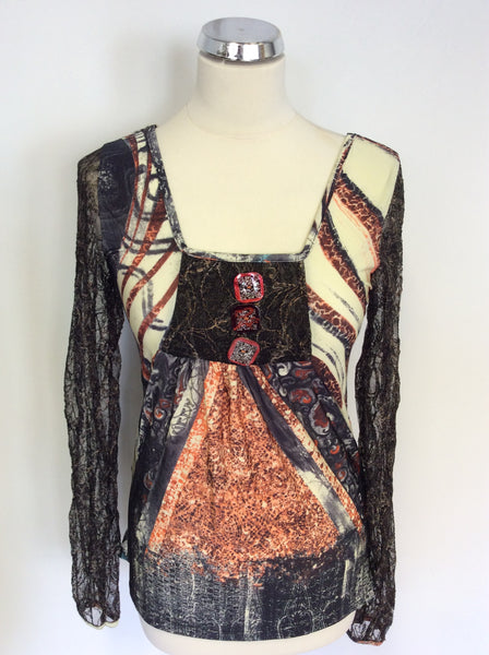 SAVE THE QUEEN MULTI COLOURED LACE SLEEVE TOP SIZE L