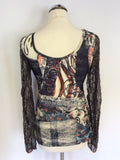 SAVE THE QUEEN MULTI COLOURED LACE SLEEVE TOP SIZE L