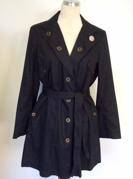 KENZO BLACK EMBROIDERED BACK COTTON MAC SIZE 16