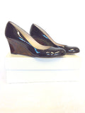 LK BENNETT ZAHARA BLACK PATENT & TORTOISE SHELL WEDGE HEELS SIZE 5.5/38.5