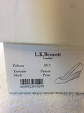 LK BENNETT ZAHARA BLACK PATENT & TORTOISE SHELL WEDGE HEELS SIZE 5.5/38.5