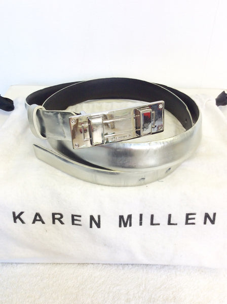 KAREN MILLEN SILVER LEATHER BELT SIZE 2 UK 36"- 40"