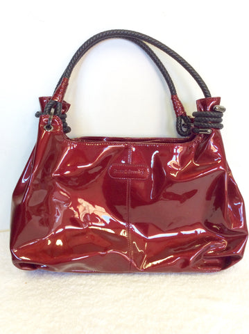 RUSSELL & BROMLEY DEEP RED PATENT LEATHER SHOULDER BAG